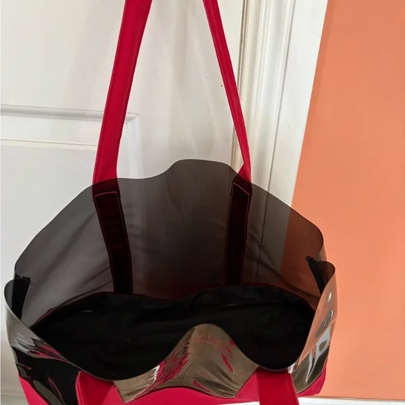 Calvin Klein Black Patent Tote with Red Handles and Base - Picture 7 of 7